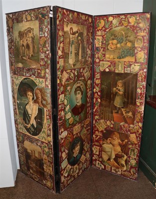 Lot 1398 - Victorian scrap work screen, each leaf measures 185cm by 60cm