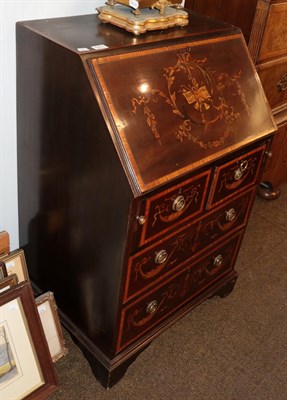 Lot 1411 - An Edwardian mahogany and satinwood banded bureau, stamped S.Sale, Kensington, 65cm wide by...