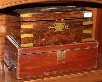 Lot 1412 - A 19th century rosewood and brass bound writing slope, together with a a mahogany writing slope (2)