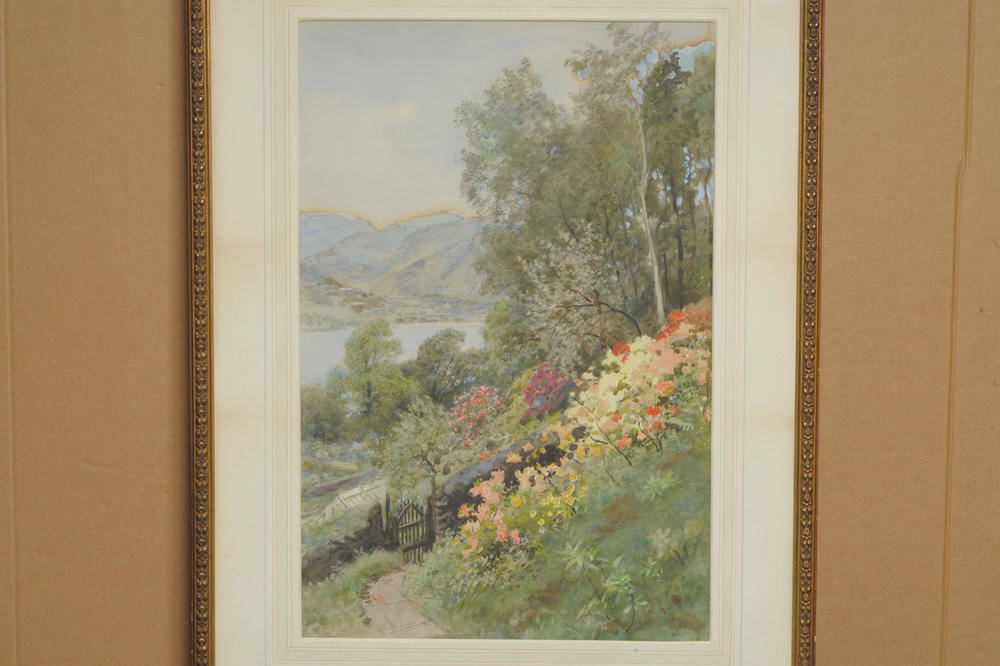 Lot 753 - Joseph Arthur Palliser Severn RI, ROI (1842-1931) "Coniston, from John Ruskin's Garden at...