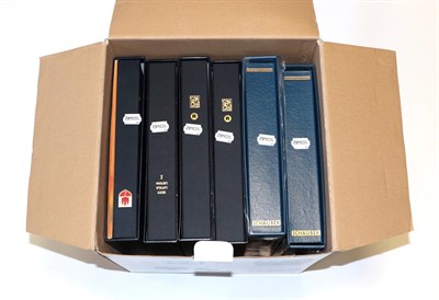 Lot 2012 - Box unused new Albums x 6 with slip cases. 2 x Schaubek peg album no pages. 2 x Davo Albums...