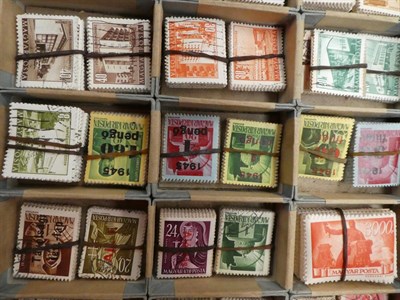 Lot 2031 - 1000s Stamps in bundles off paper on 15 trays, From 1920s - 1950s China/Japan/USA/Canada/Spain...