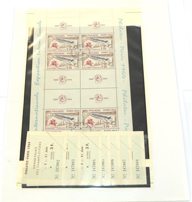 Lot 2068 - France 1964 Paris Philatelic full mini sheet MS 1651a with also 7 entrance tickets for the...