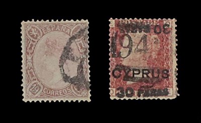 Lot 2119 - Spain 1865 19c Pink and Brown good used with slightly heavy cancel, but a reasonable copy of a very