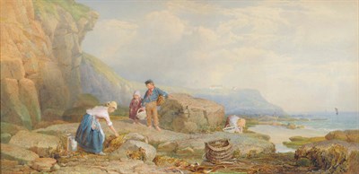 Lot 769 - John Henry Mole VPRI (1814-1886) "Mussel Gatherers" Signed and dated 1866, extensively inscribed on