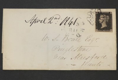 Lot 2163 - 2nd April 1841 1d Black on cover clear Gosport cds on reverse.