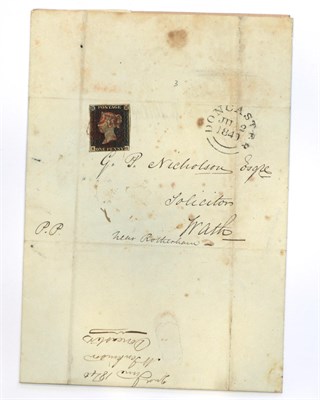 Lot 2175 - 1840 June 2nd 1d Black plate 3 lettered KG with nice MX on cover. Doncaster to...