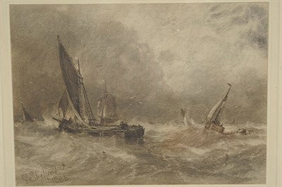 Lot 773 - George Sheffield Jnr (1839-1892) Fishing boats in a stormy sea Signed and dated 1886, charcoal...