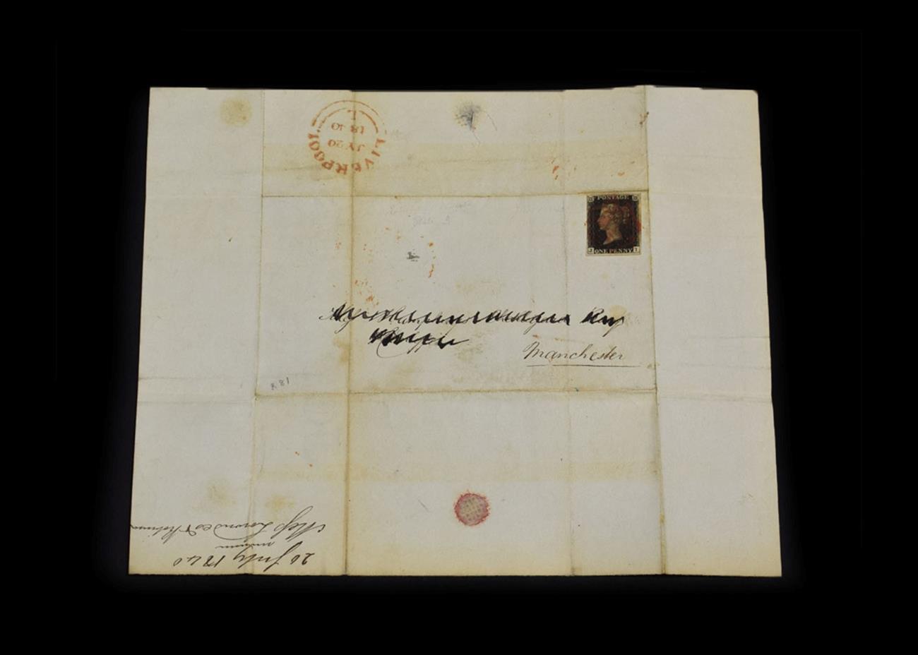 Lot 2181 - 1840 July 20th 1d Black 4 margin entire comes with certificate having a clear Liverpool post...