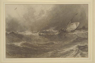 Lot 781 - Stephen Frank Wasley (1848-1934) Fishing boats in an open sea Signed, charcoal drawing, 28cm by...