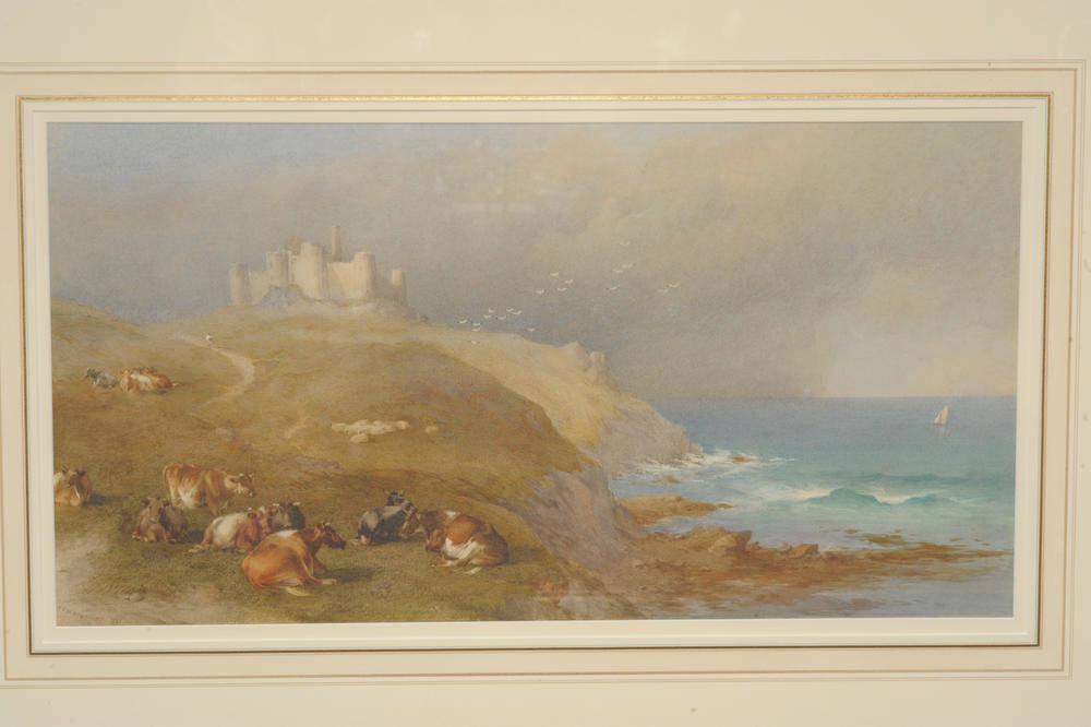 Lot 782 - Thomas Francis Wainewright RBA (1794-1888) "Dunstanburgh Castle with Cattle and Sheep on the...