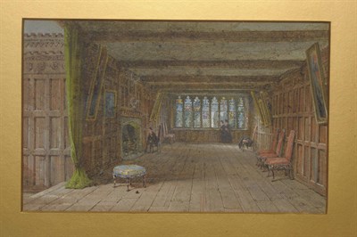 Lot 787 - Attributed to Samuel A. Rayner (19th century) "Room at Haddon Hall, Derbyshire" Bearing a false...