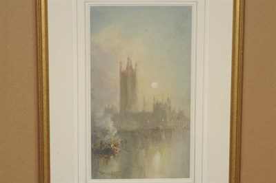 Lot 792 - Stephen Frank Wasley (1848-1934) The Houses of Parliament by moonlight Signed, pencil and...