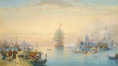 Lot 794 - Follower of James Holland (19th century) "The Dogana, Venice" Bears a signature, also bears the...