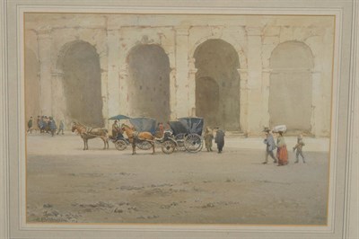 Lot 795 - Henry Robinson Wilkinson (1884-1975) Figures, horses and carts beside the Roman Forum Signed,...