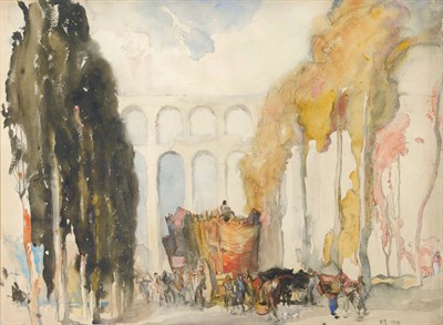 Lot 796 - Sir Frank William Brangwyn RA, RWS, PRBA, RE, HRSA (1867-1956) "Roman Aqueduct, Segovia" Signed...