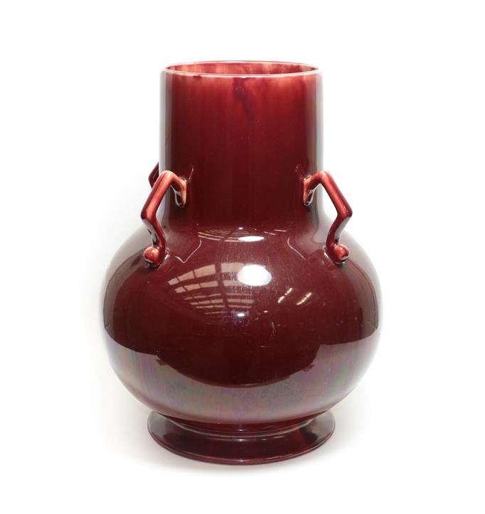 Lot 11 - A Linthorpe Pottery Flambe Vase, with four loop handles, flambé glaze, impressed LINTHORPE...
