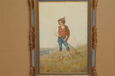 Lot 797 - Filippo Indoni Jnr (1842-1908) Study of a shepherd boy standing on a hillside Signed Indoni, pencil