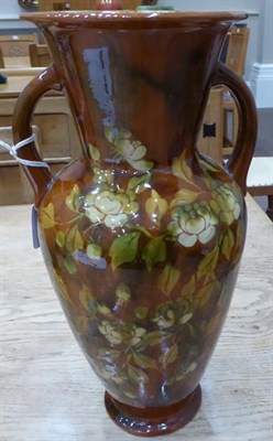 Lot 20 - A Linthorpe Pottery Vase, shape 2193, with frilled rim, painted by Clara Pringle in gold and purple