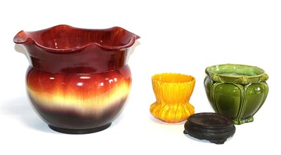 Lot 22 - A Bretby Art Pottery Jardinière, shape 1061, red, yellow and purple glaze, impressed factory...