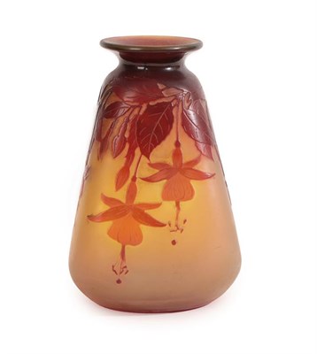 Lot 37 - An Emile Gallé Cameo Glass Vase, acid etched with fuchsia, in tones of red on an orange...