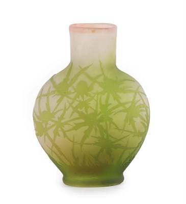 Lot 38 - A Gallé Cameo Glass Vase,  acid etched with thistles, in tones of green on a frosted ground...