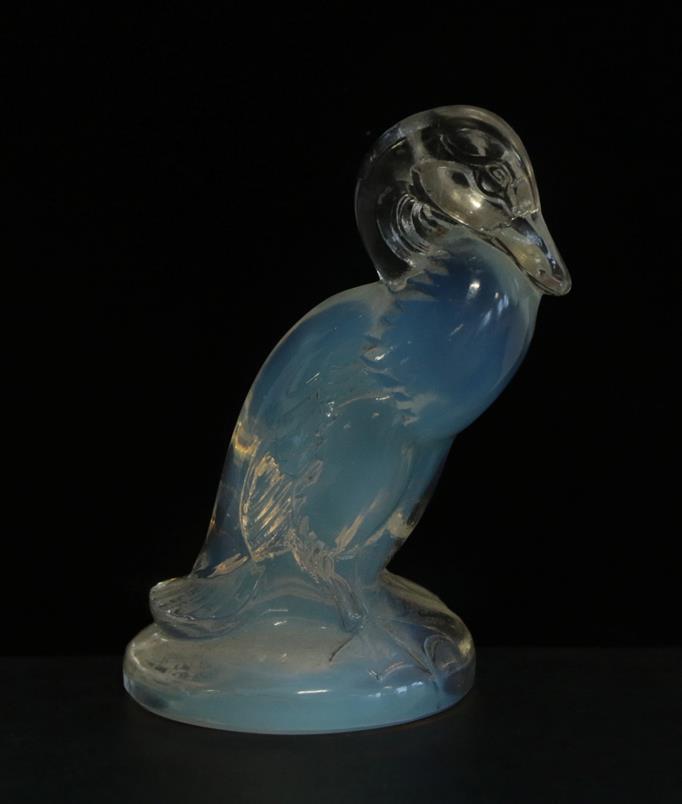 Lot 39 - René Lalique (French, 1860-1945): An Opalescent Glass Canard Cachet, circa 1925, engraved...