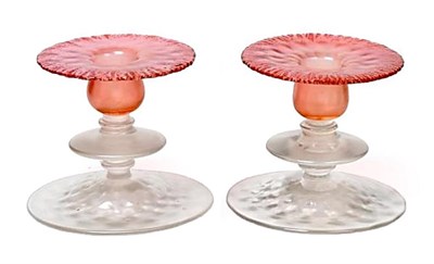 Lot 41 - Louis Comfort Tiffany (American, 1848-1933): A Pair of Favrile Pink Pastille Glass...