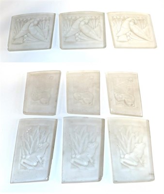 Lot 42 - John Walsh Walsh (1850-1951): Nine Art Deco Frosted Glass Shaped Panels, after a design by...