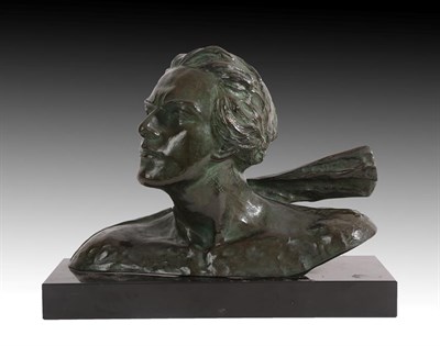 Lot 47 - Alexandre Ouline (Belgium, active 1918- 1940): A Green Patinated Bronze Bust of Jean Mermoz...