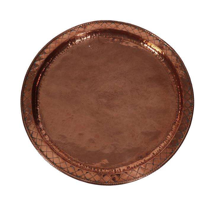 Lot 50 - Hugh Wallis of Altrincham (1971-1943): An Arts & Crafts Circular Copper Charger, with repeating...