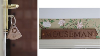 Lot 55 - Workshop of Robert Mouseman Thompson (Kilburn): A Rectangular Room Sign, carved MOUSEMAN, with...