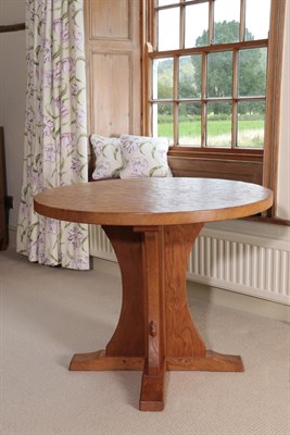 Lot 82 - Workshop of Robert Mouseman Thompson (Kilburn): A 3ft English Oak Circular Dining Table, on a...