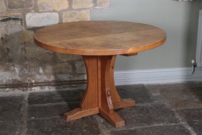 Lot 87 - Workshop of Robert Mouseman Thompson (Kilburn): A 3' 8'' English Oak Circular Dining Table, on...