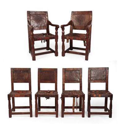 Lot 89 - Robert Mouseman Thompson (1876-1955): A Set of Six (4+2) English Oak Panel Back Dining Chairs,...