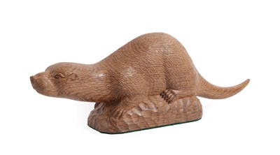 Lot 137 - Woodpeckerman: Stan Dodds (1928-2012): A Carved English Oak Otter, on all fours, on a tooled...