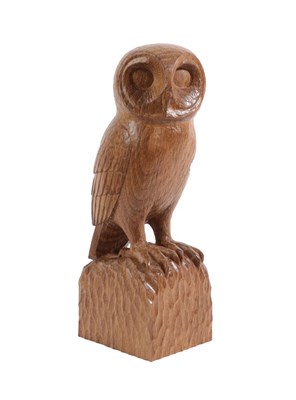 Lot 139 - Woodpeckerman: Stan Dodds (1928-2012): A Carved English Oak Owl, perched on a tooled base, with...