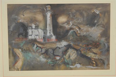 Lot 813 - David McLeod Martin (b.1922) "The Lighthouse, Turnbery" Watercolour and gouache heightened with...