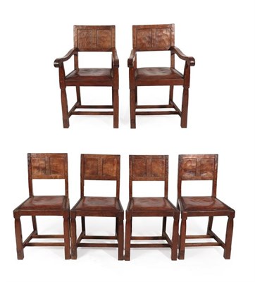 Lot 165 - Squirrelman: Fleetham (Great Driffield): A Set of Six English Oak Panel-Back Dining Chairs,...