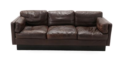 Lot 179 - A 1970's Danish Three-Seater Sofa, brown leather upholstery, 204cm wide, 84cm deep, 70cm high