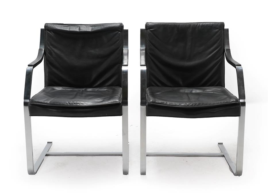 Lot 183 - Rudolf B Glatzel for Walter Knoll: A Pair of 1980's Cantilever Chairs, brushed stainless steel...