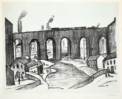 Lot 1011 - Laurence Stephen Lowry RBA, RA (1887-1976) ''Stockport Viaduct'' Signed and numbered 32/75,...