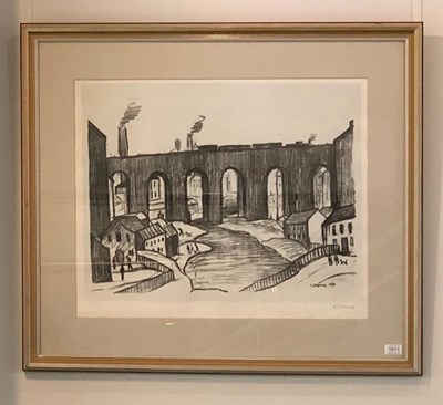 Lot 1011 - Laurence Stephen Lowry RBA, RA (1887-1976) ''Stockport Viaduct'' Signed and numbered 32/75,...