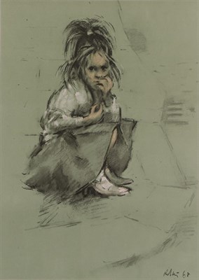 Lot 1013 - After Harold Riley (b.1934) ''Girl in her Mother's Shoes'' Signed and numbered 39/500, a colour...