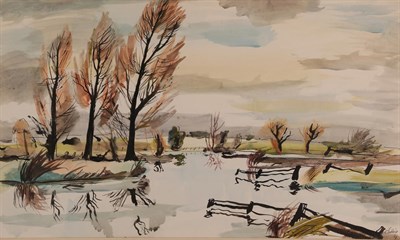 Lot 1034 - Rowland Suddaby (1912-1972) ''The Stour at Henny, Essex'' Signed and dated (19)52, watercolour,...