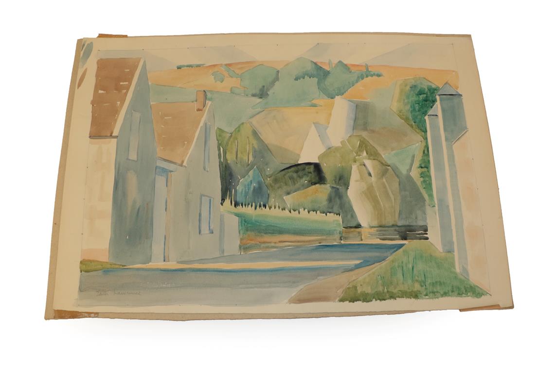 Lot 1036 - Edith Lawrence (1890-1973) ''Moissons, France'' Signed and inscribed verso, watercolour,...