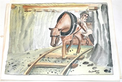 Lot 1043 - Ron Gribbons (20th/21st century) Pit pony and handler in a mine shaft Signed and dated 1990,...
