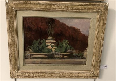 Lot 1063 - Alexander Jamieson (1873-1937) Scottish Fountain at Versailles Inscribed verso, oil on board,...