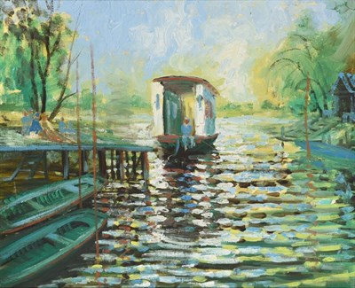 Lot 1069 - Tom Keating (1917-1984) Monet's studio boat Oil on canvas, 49cm by 59cm  Artist's Resale...