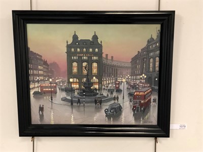 Lot 1079 - Steven Scholes (b.1952) ''Piccadilly Circus, London, 1962'' Signed, inscribed verso, oil on canvas